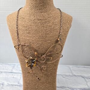 Boho Freeform Copper Wire and Stone Tigers Eye Bead Necklace
